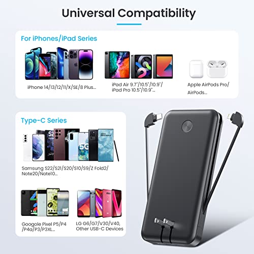image for AONIMI Portable Charger with Built-in Cables & AC Wall Plug,Ultra Slim