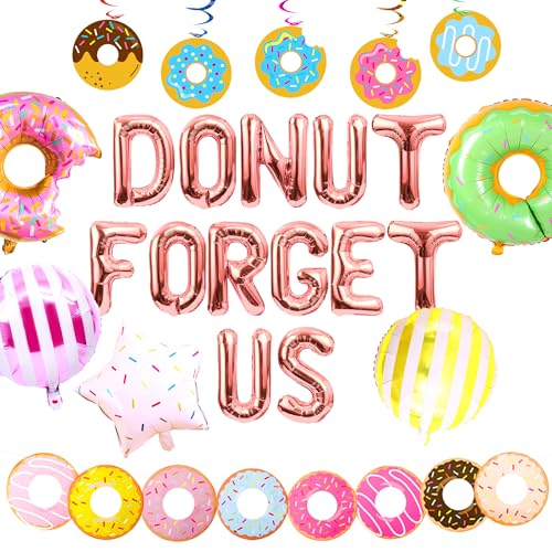 25 PCS Donut Forget Us Party Decoration Going Away Decor Farewell Decor Career Change Bachelorette Retirement Party Decorations Supplies Rose Gold