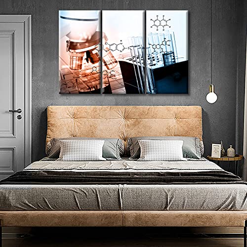 Image of TUMOVO 3 Piece Wall Decor Microscope Medical Medical Examination Poster Canvas Paintings for Bedroom, Bathroom, Office. Young Scientist Print on Canvas Framed Ready to Hang (42 inch Wx28 H)