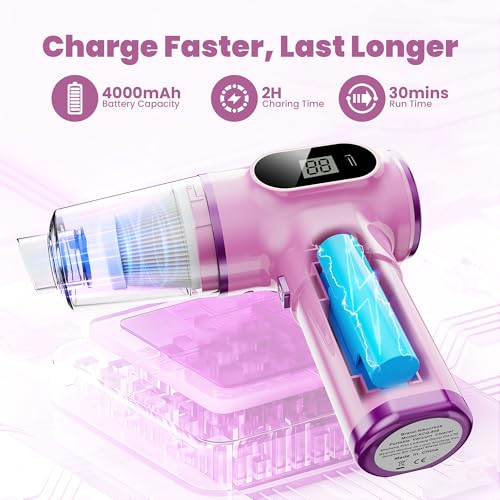 Image of Women-Friendly Cordless Pink Car Vacuum Cleaner - 15000Pa Portable Mini Handheld Vacuum Cleaner, Effortlessly Handles Car,Office,Home & Pet Cleaning