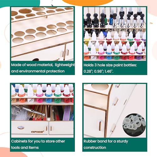 OPHIR Wooden Paint Rack Stand Pigment Ink Bottle Paints Tool Storage with Cabinet Holder Organizer for 58 Bottles of Paints