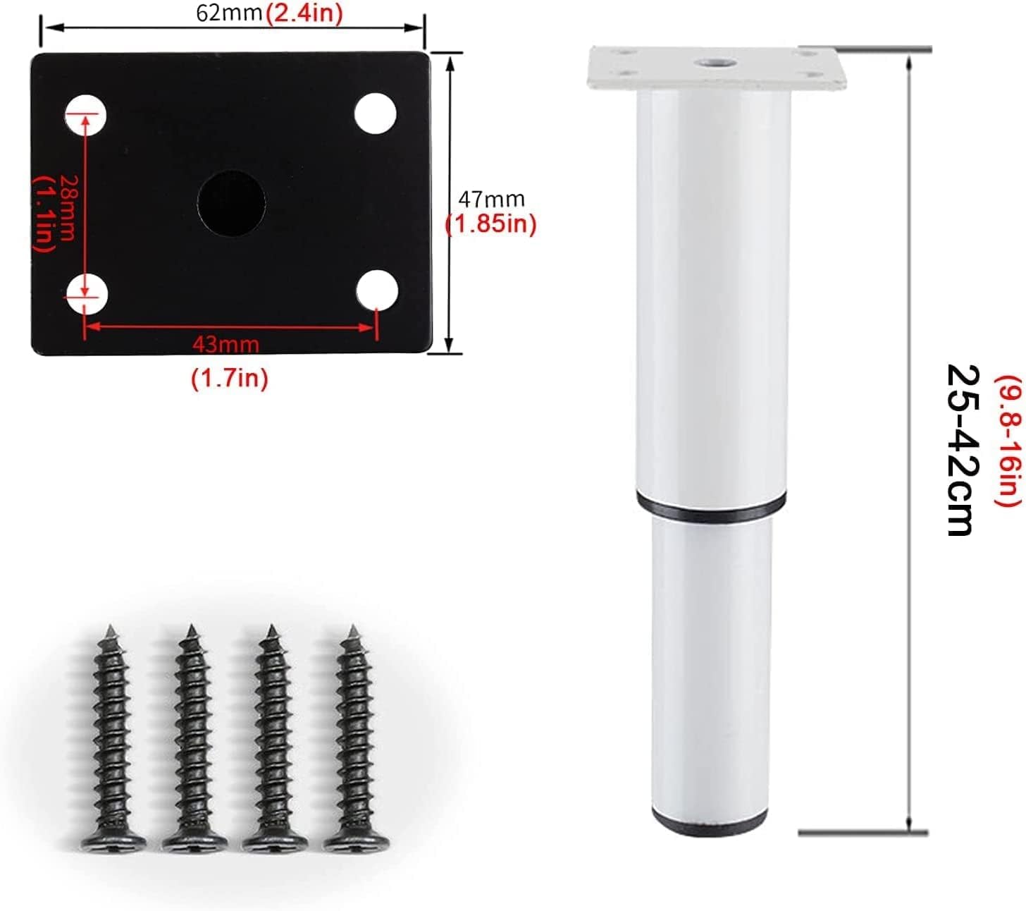 4ピーススチール家具レッグ、ラウンドアジャスタブルレッグ、DIY家具メタルテーブルレッグ、キャビネットレッグ、ソファ、コーヒーテーブ