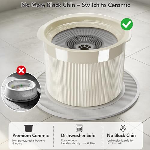 UPSKYPET No Spill Ceramic Dog Water Bowl, Large Capacity Slow Drinking Bowl with Floating Disk & Filter, Heavy Duty Anti-Slip Bowl for Small to Medium Dogs, Cats & Multi-Pet Homes Indoor by UPSKYPET - Image 5