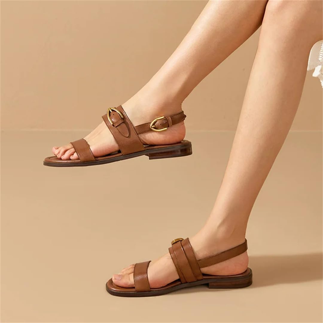 Sandalias de gladiador con hebilla y correa trasera para mujer, tacón redondo, lateral abierto, estilo gladiador, con hebilla de metal y correa trasera, sandalias de verano retro, Black, 38.5 EU