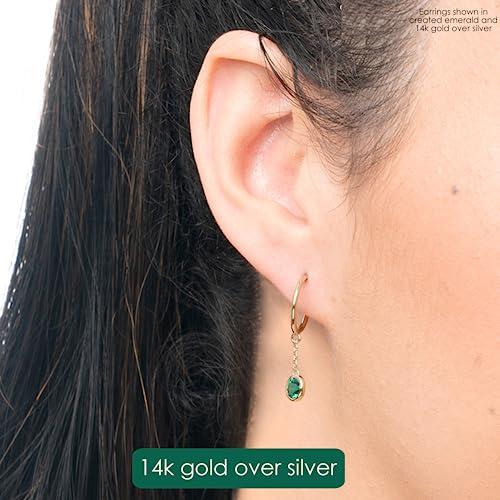 925 Sterling Silver Or 14K Yellow Gold Plated Open Hoop Earrings For Women With Dangling Chain And Created Opal October Birthstone 1.5 Inches By Nicole Miller Fine Jewelry #TOP2