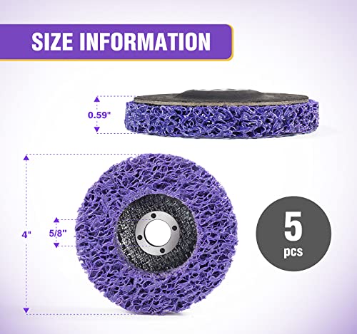 S SATC Strip Discs Abrasive 4\'\' x 5/8\'\' Purple Stripping Wheel for Angle Grinder 5PCS Grinders Power Tools for Clean and Remove Paint Rust and Oxidation