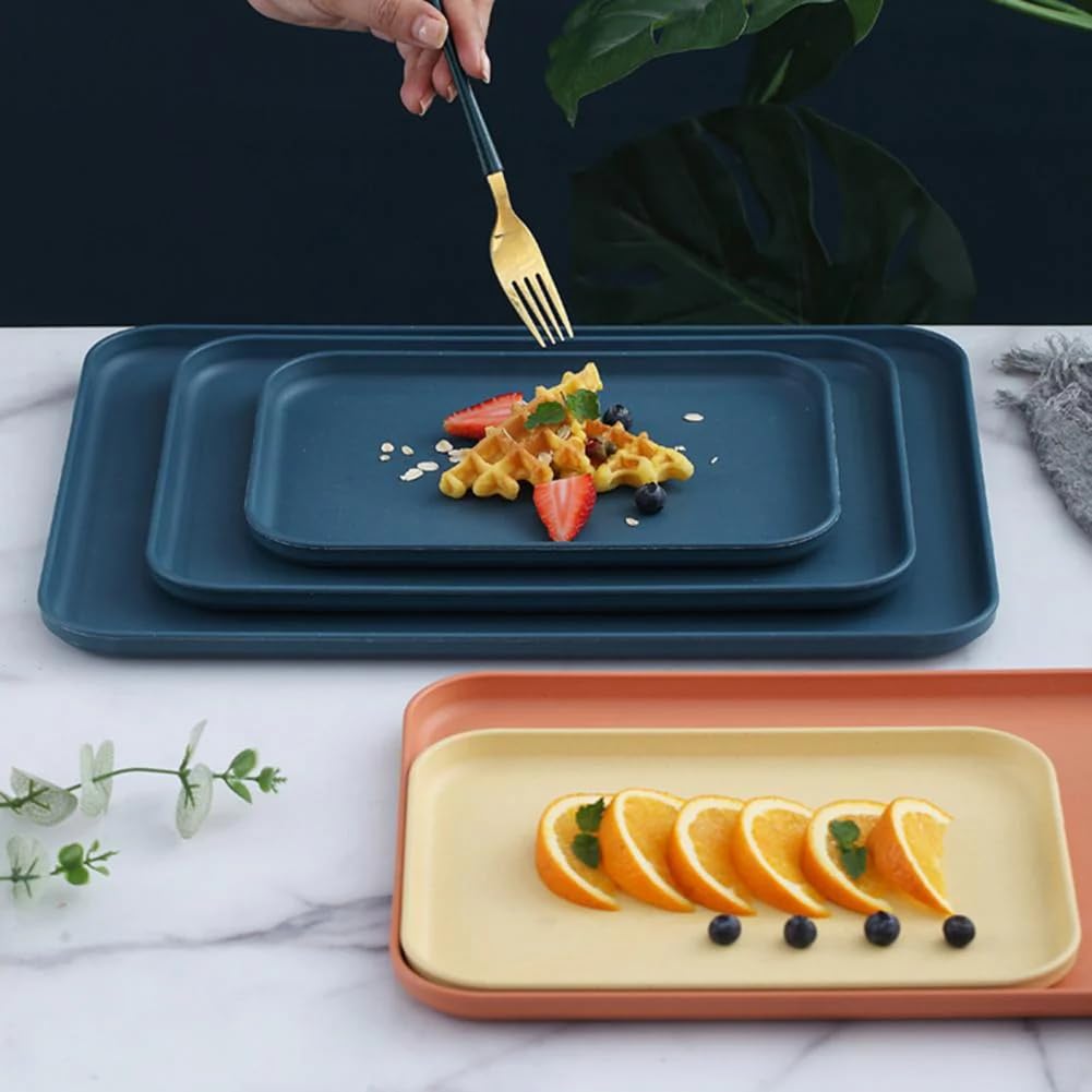 Motka 9.84" Wheat Straw Plates (2-Pcs) - Eco-Friendly, Unbreakable, Lightweight, Rectangular Dinner Plates - Perfect for Salad, Dessert, Dim Sum, Parties, & Gifts - Orange 1