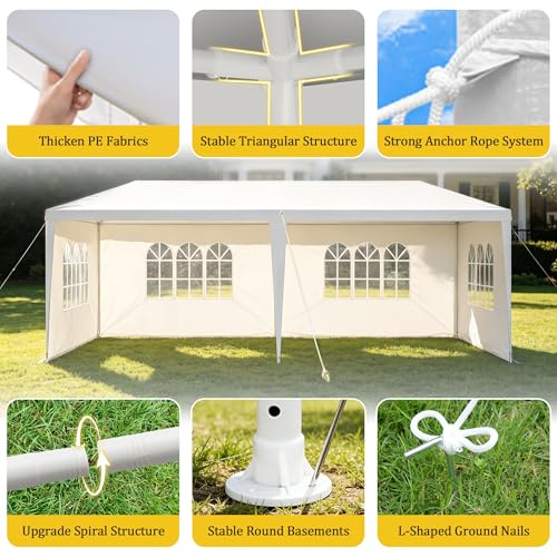 Image of 10x20 White Canopy Tent with 4 Removable Sidewalls and Windows, Waterproof Outdoor Party Gazebo Tent for Backyard Wedding Events BBQ Graduation