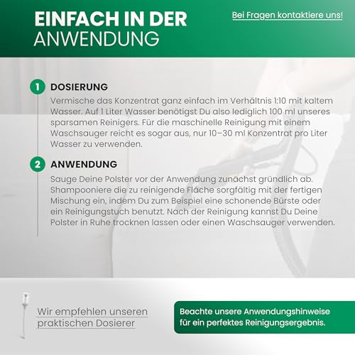 BiOHY Premium Polsterreiniger (1l Flasche) | Bio Konzentrat für Polstermöbel, Sofas, Teppiche & Textilien | für Nasssauger & andere Geräte geeignet | geruchslösender Fleckentferner