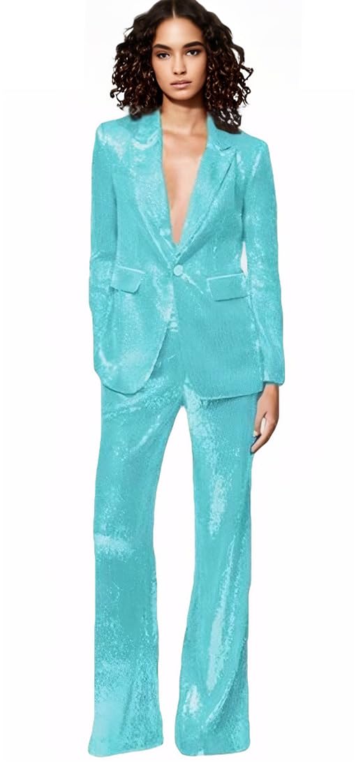 Ensemble de costume à paillettes pour femme - 2 pièces - Pour mariage, smoking, blazer, pantalon, bal de fin d'année, fête