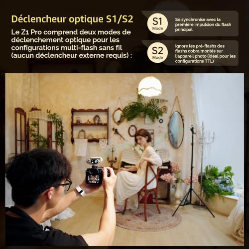 VILTROX Vintage Z1 Pro TTL Rétro Flash pour Appareil Photo avec Écran Tactile, 24 WS Recyclage 1s GN12 CCT 6000K±200K Mini Flash pour Éclairage Photographique Portable (for Fujifilm) – vue 7