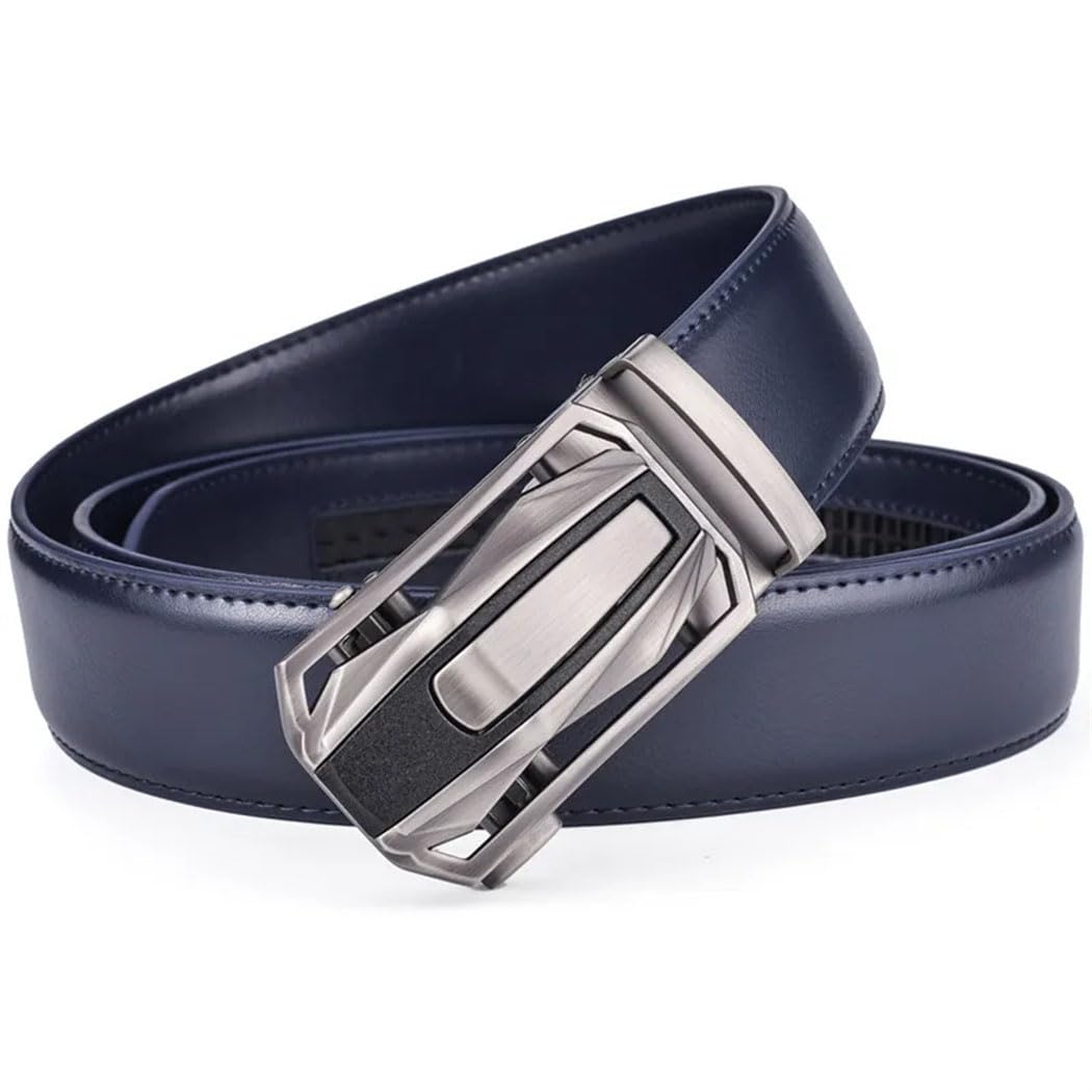 Cinturón de cuero con trinquete para hombre con hebilla automática deslizante o correa de cintura casual