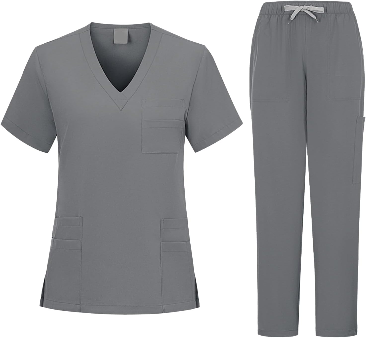 WENKOMG1 Men's Scrubs Set Stretch V-Neck Unisex Uniform Scrub Top & Cargo Pant with Multi Pockets