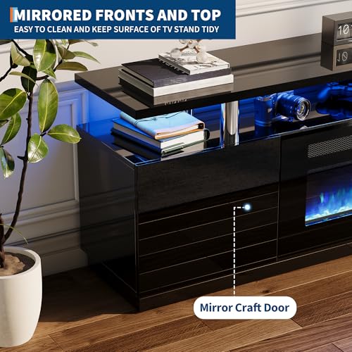 Led Fireplace TV Stand 70Inch, Modern Electric Fireplace TV Stand with Cabinets, 2 Tier TVStand with 36" Fireplaces, Entertainment Center with Fireplaces for TVs Up to 80 - Image 6