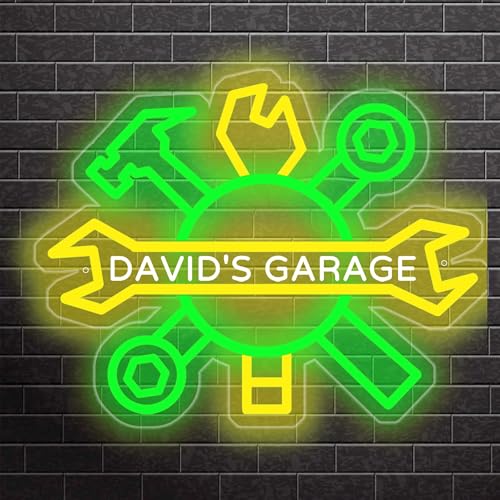 Smallduuck Custom Garage Neon Sign for Wall Decor Personalized Name Repair Tools Light Up Sign Acrylic Workshop Man Cave Neon Light Signs Garage Light Up Sign for Men Dad Gift for Christmas Birthday