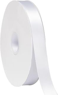 Double Faced White Satin Ribbon,1” x Continuous 100 Yards,Fabric Ribbon Use for Bows Bouquet,Christmas Gift Wrapping,Floral Arrangement (White, 1 inch)
