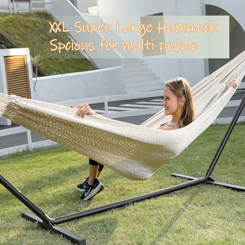 ZEAN Handwoven Hammock by Thick Cotton Rope XXL Two Person Hammock for Outside, Patio Backyard Garden 550LB Capacity by ZEANTZ. - Image 3