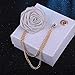 Fashion Bridegroom Wedding Brooches Cloth Art Hand-Made Rose Flower Brooch Lapel Pin Badge Tassel Chain Men's Suit Accessories (White)