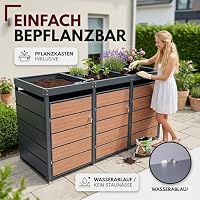 ALBATROS Mülltonnenbox 3er Holzdekor & Pflanzkasten | Metall, 120-240L – Ansicht 5