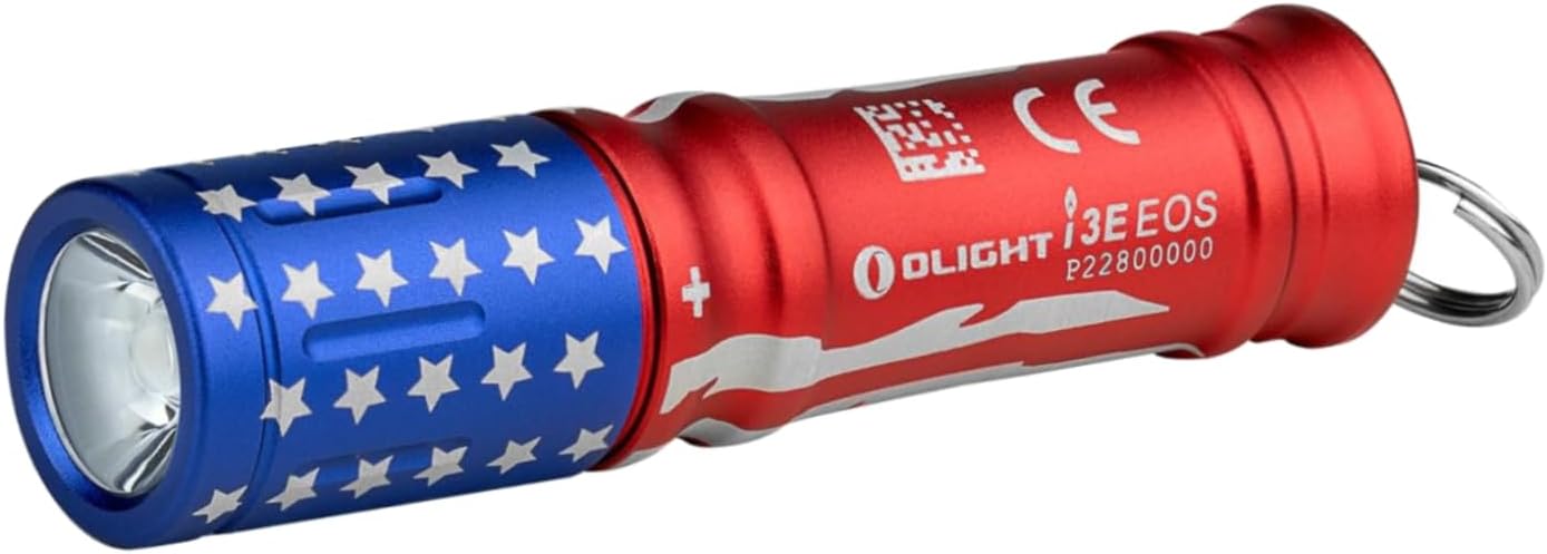 OLIGHT i3E EOS PMMA TIR Lens AAA EDC Flashlight 90 Lumens Compact Keychain Flash Light for Night, Camping (Stars & Stripes Edition)