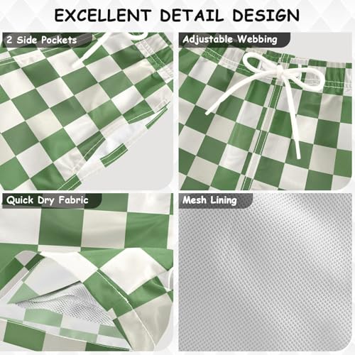 Green White Checkered Buffalo Plaid Boys Toddler Swim Trunks Quick Dry Beach Board Shorts Kids Swim Shorts Swimsuit for All Season3