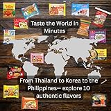 Ramen Noodles from Around the World International Snack Box Variety Pack of 10 Instant Noodles - Japanese, Filipino, Thai, Vietnamese with Chopsticks and Sticker
