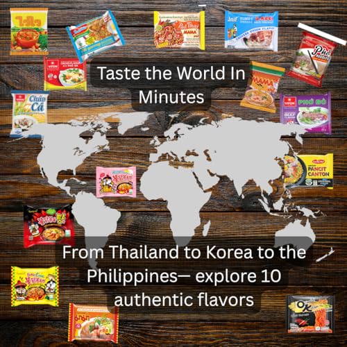 Ramen Noodles from Around the World International Snack Box Variety Pack of 10 Instant Noodles - Japanese, Filipino, Thai, Vietnamese with Chopsticks and Sticker