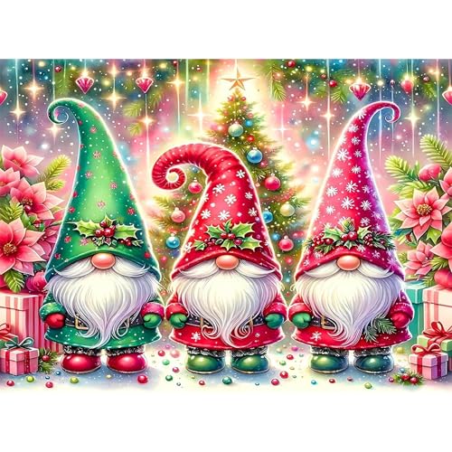 Image of Gnome Stamped Cross Stitch Kits for Adults -Christmas Embroidery Kits for Beginners Adults,11 CT Patterns Dimensions Counted Cross Stitch Kits for Adults Arts Craft 12x16 inch