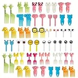 Heuskay Wiederverwendbare Kunststoff-Tier-Obstspieße, Mini-Bento-Deko, für Kinder, Kleinkinder, niedliche Lunch-Dekoration, Kuchenspieße, Lebensmittelgabeln, 100 Stück