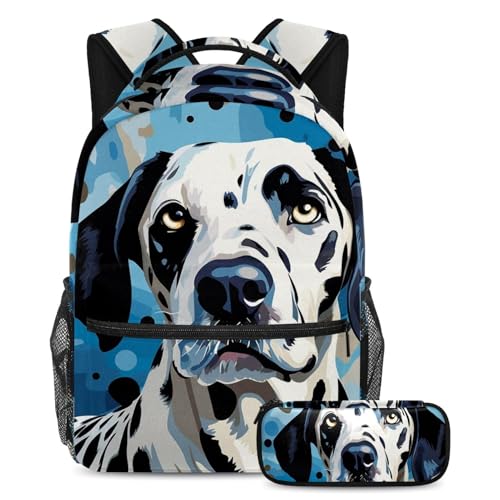 Cartable dalmatien grande capacité avec trousse pour soulager le dos des étudiants