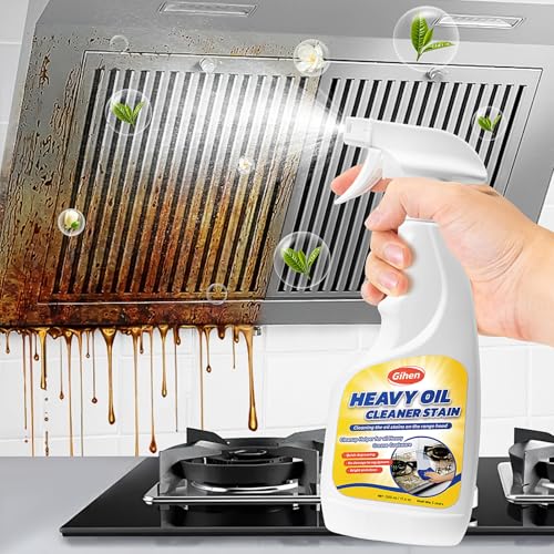 Gihen Heavy Oil Cleaner Stain - Effective Multi-Purpose Cleaner 17.6 oz Includes Spray Bottle & Towel for Cleaning Kitchen Oven Stove Range Hood Sink