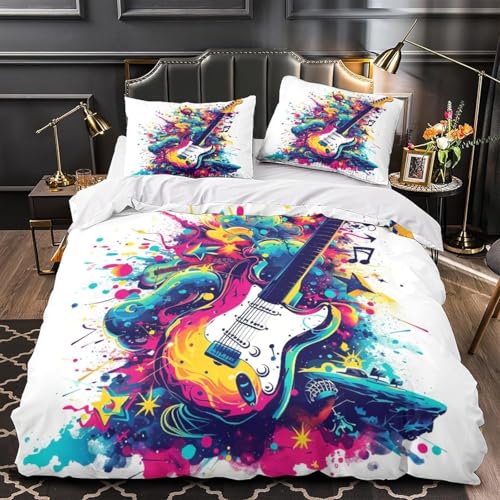Housse de couette guitare 3D pour lit 2 personnes sans repassage
