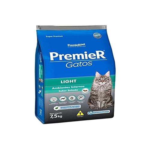 PremieR Pet Ambientes Internos Ração Seca Light para Gatos Adultos Sabor Salmão 7,5Kg