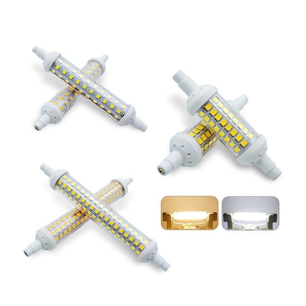 1fortunate Ampoules, Lot de 20 Lampes LED en céramique, AC220V R7S 2835SMD 78mm/118mm, lumière LED à intensité Variable sans Scintillement(Warm White 220V,9W 118mm)
