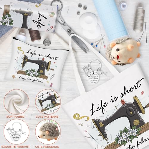 Image of VAIPI 6 Pcs Sewing Gifts for Seamstress Quilting Gifts Stuff Include 20 oz Quilting Tumbler Tote Bag Cosmetic Bag Socks Keychain Funny Gifts for Quilters Sewing Lovers, Mother's Day Gift for Mom