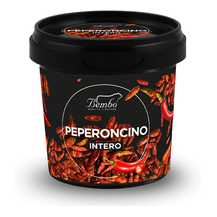 Peperoncino Intero Piccante Bembo 25 g | Spezia Naturale e Aromatica | Priva di Glutammati, Antiaddensanti, Coloranti | Confezione anti-luce e anti-ossidazione (Peperoncino Piccante)