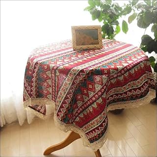 テーブルクロス 小さめ レース 正方形 リネン レッド テーブルセンター レース 小さめ 円形 アンティーク アジアン インテリア 95cm×横95cm (レッド) [並行輸入品]