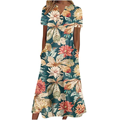 Robe à Imprimé Floral Fluide Longue Col en V Style Décontracté
