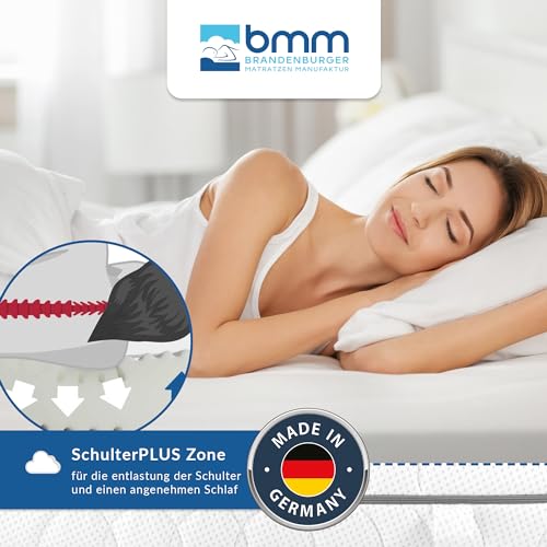 BMM Matratze 90x190 cm Komfort 19 Härtegrad H3 fest/Kaltschaummatratze Öko-Tex Zertifiziert/ergonomische 7 Zonen Matratze Höhe 19 cm/Matratzen produziert in Deutschland