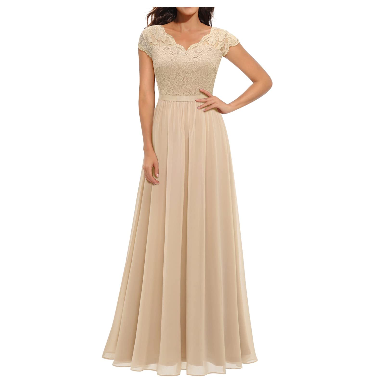FUPODD Abendkleider Elegant Für Hochzeit Lang Partykleid Maxikleid Damen Sommer Abendkleid Spitze Cocktailkleid Sommerkleid Leicht Kleider Ballkleider Brautjunferkleid Chiffon Schwingen Kleid Frauen