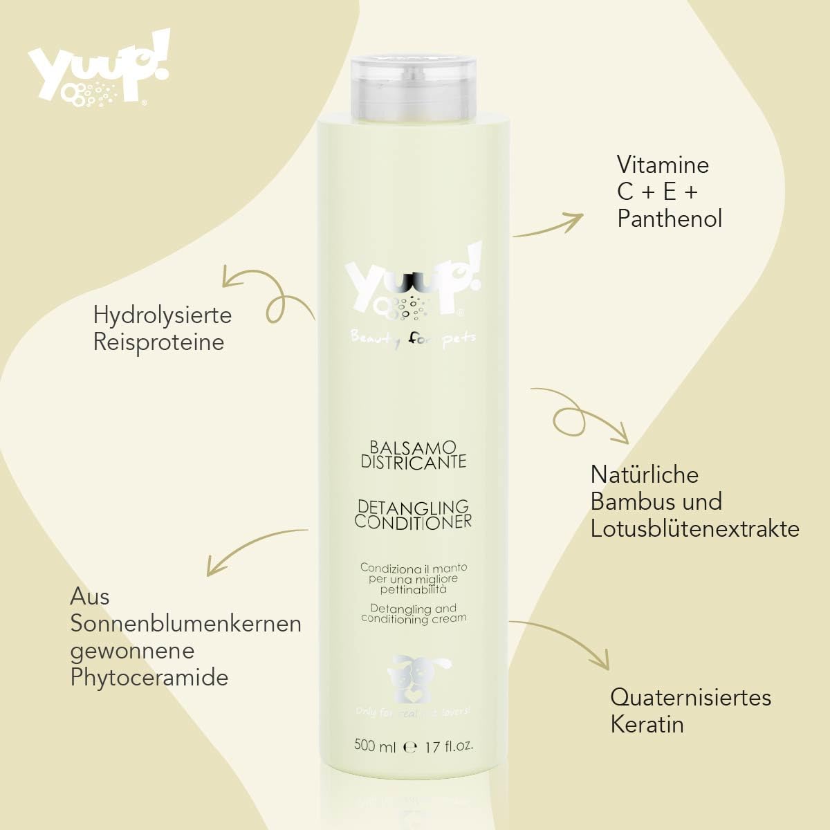 YUUP! - Conditioner Hunde und Katzen, 500 ml, Entwirrungsbalsam, sensitiv Spülung für Fellpflege Hund und Katze mit Bambus & Lotusblüte