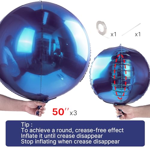 Image of PartyWoo Navy Blue Foil Balloons 3pcs Large Round Giant Jumbo 4D Balloons