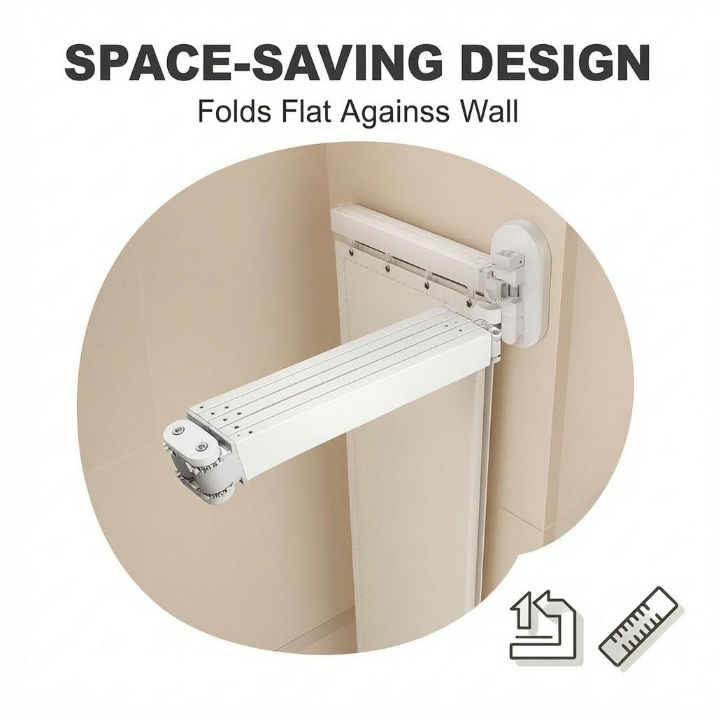 Barre de Douche rétractable avec Panneaux Pliables, Fixation par Ventouse, Angle réglable, étanche, Gain de Place pour Salle de Bain Dangle, Placard, 2 Volets (5-Folds)
