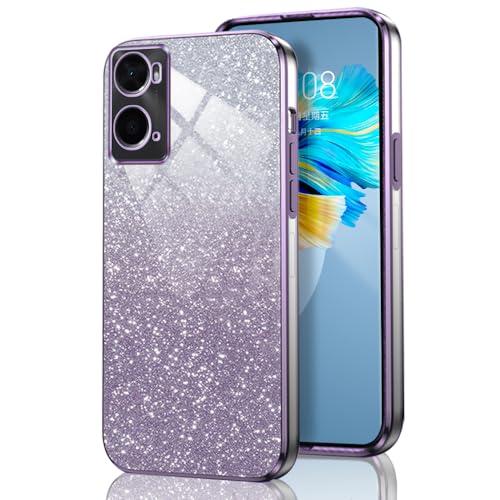 GOGME Glitter Funda para OPPO A36 / A76 / Realme 9i, Marco Galvanizado TPU Anti-arañazos Brillantina/Transparente Protectora Carcasa. Púrpura