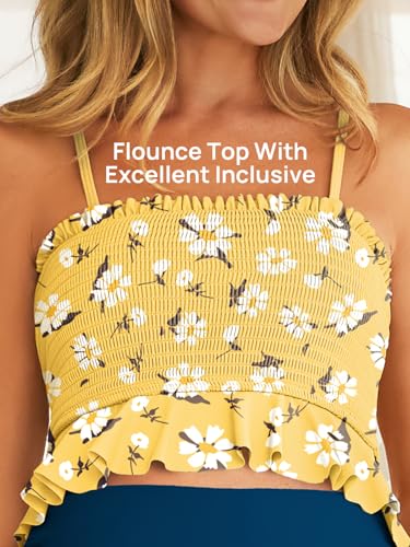 Image of Summer Mae Maternity High Waist Swimsuit Ruffle Hem Bikini Bathing Suit Shirred Bandeau Two Piece Pregnancy Swimwear
