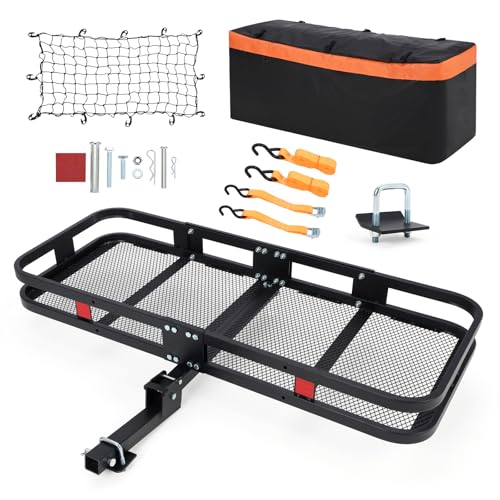 MOVECOM Gepäckträgerkorb für Anhängerkupplung | 152,4 x 61 x 15,2 cm | trägt 227 kg | inklusive wasserdichter Gepäcktasche (4,5 m³), Netz und Gurte | kompatibel mit 5,1 cm Empfängern | für SUVs und