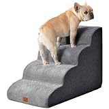 EHEYCIGA Curved Dog Stairs Ramp for High Beds 19.7' H, 4-Step Dog Steps for Small Dogs and Cats, Pet Stairs for High Bed Climbing, Non-Slip Balanced Pet Step Indoor, Grey