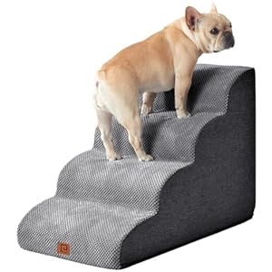 EHEYCIGA Curved Dog Stairs Ramp for High Beds 19.7″ H, 4-Step Dog Steps for Small Dogs and Cats, Pet Stairs for High Bed Climbing, Non-Slip Balanced Pet Step Indoor, Grey
