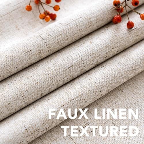 Image of H.VERSAILTEX Linen Curtains 100% Blackout Curtains for Bedroom 102 inch Long Full Light Blocking Nature Linen Blended Window Curtains for Living Room Nickel Grommet (2 Panels, Natural)