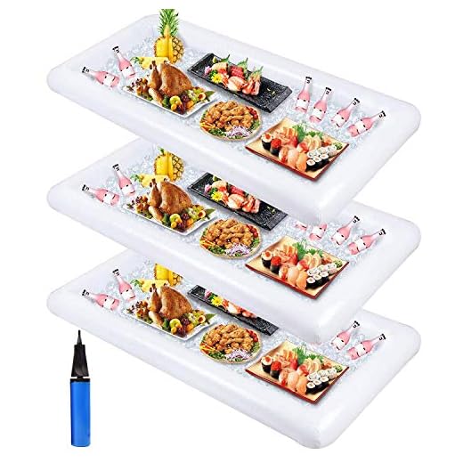 3PCS Inflatable Serving Bar, Buffet Cooler with Drain Plug - Salad Picnic Ice Food Server - Luau Pool Hawaiian Party Supplies with a Hand Pump